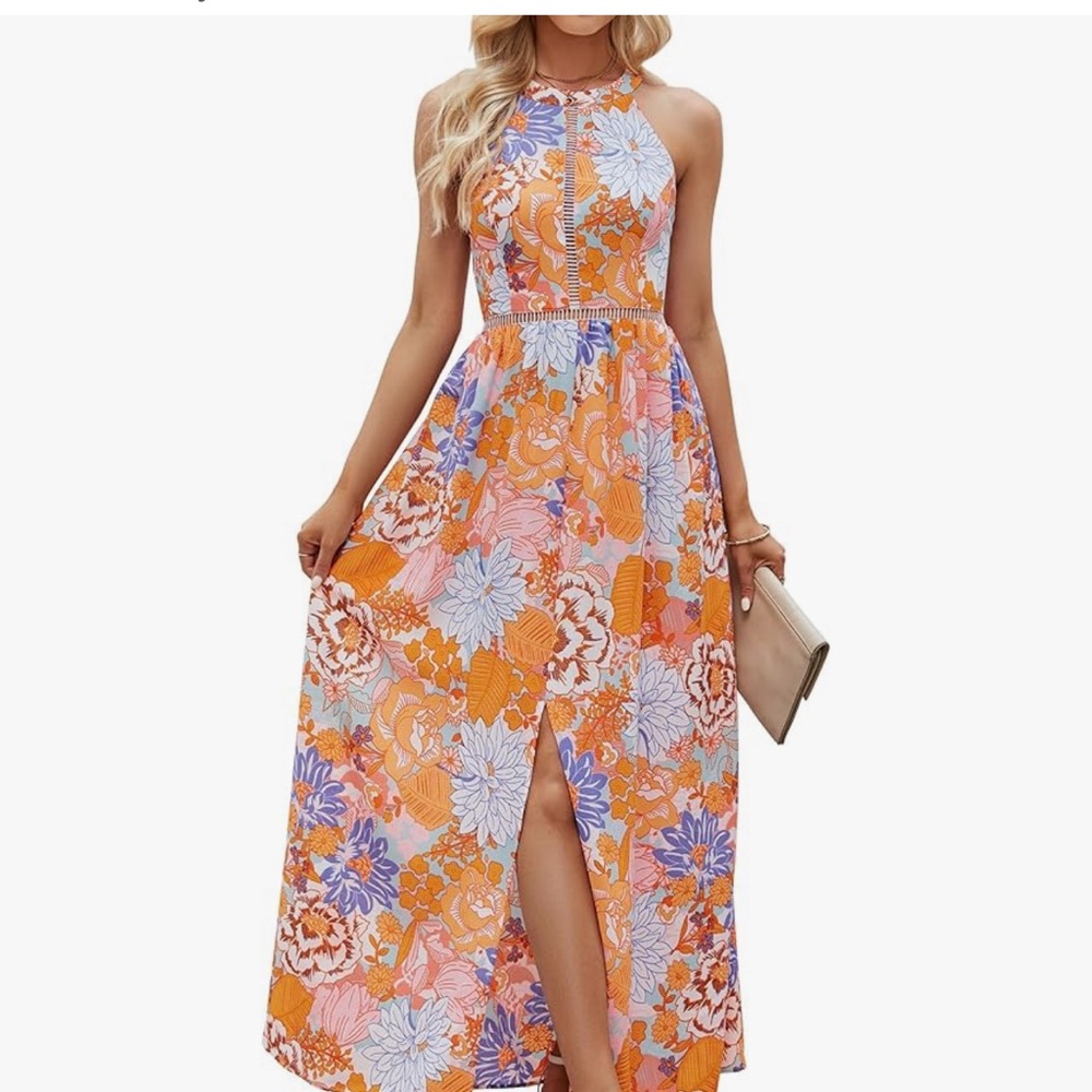 Orange tropical floral dress — NWT